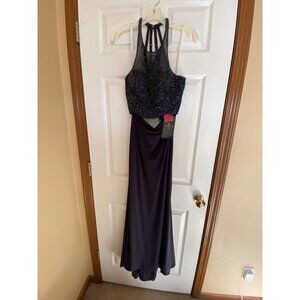 NWT! Alyce Paris two piece sleeveless jewel collar prom dress! Navy/Charcoal